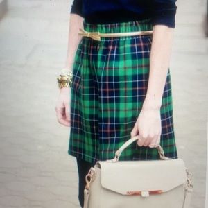 J Crew green plaid wool paper bag mini skirt 00